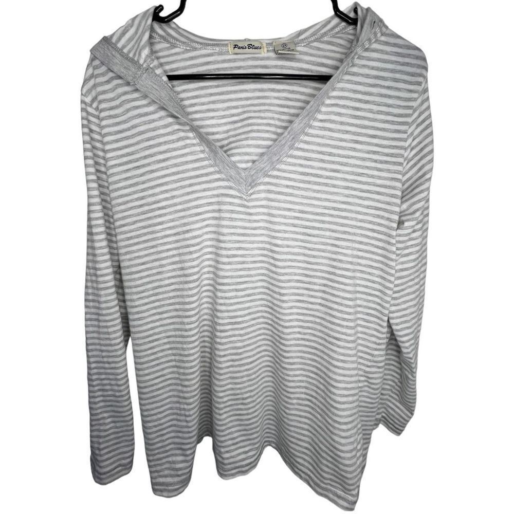 Paris Blues Grey and White Striped Long Sleeve Hooded T-Shirt